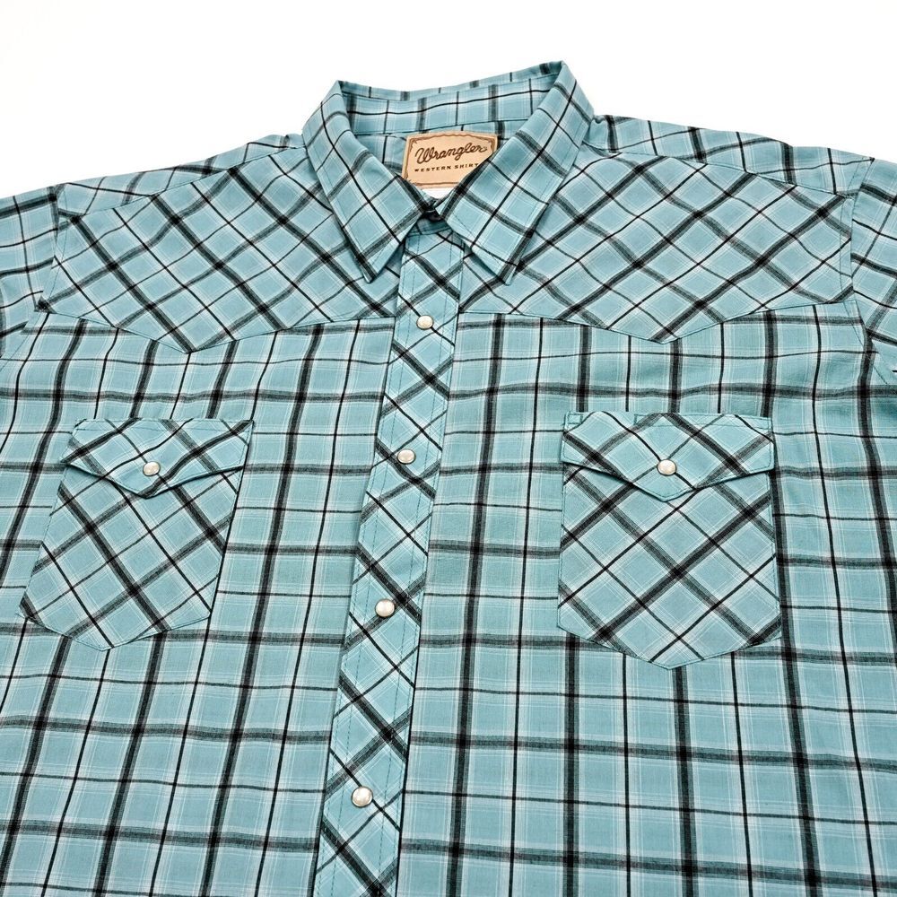 Wrangler Shirt Mens 3XL Pearl Snap Plaid Western‎ Cowboy Rodeo Workwear Adult